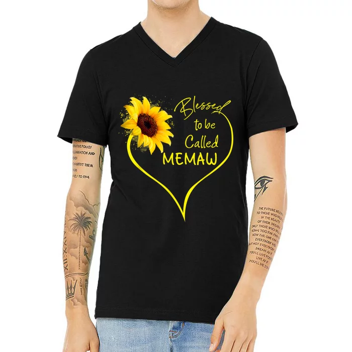 Blessed To Be Called Memaw Sunflower Heart V-Neck T-Shirt