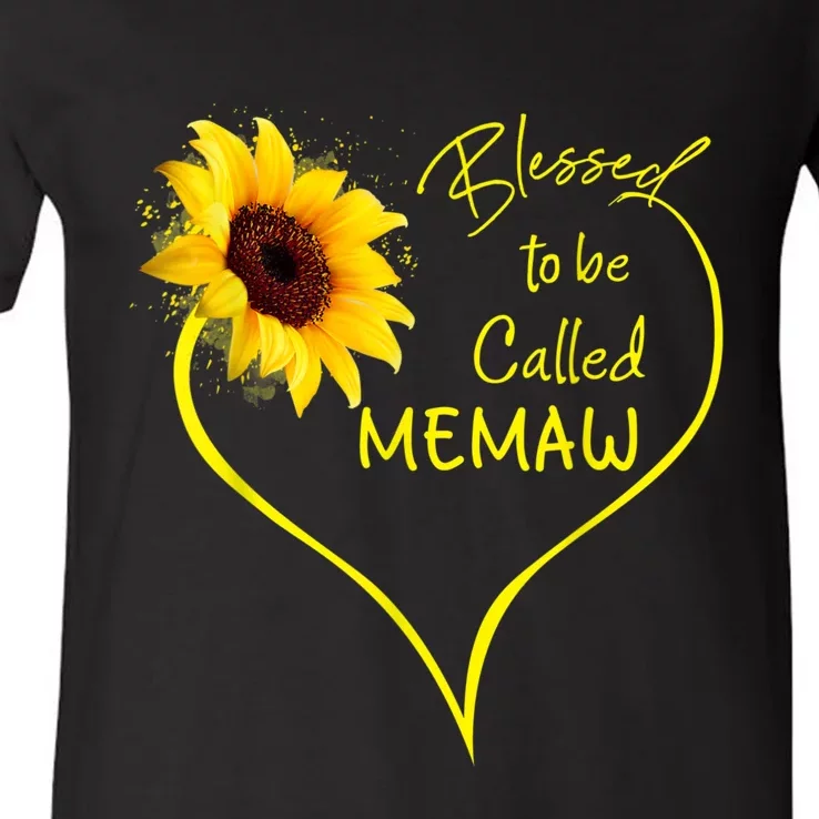 Blessed To Be Called Memaw Sunflower Heart V-Neck T-Shirt