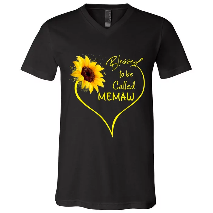 Blessed To Be Called Memaw Sunflower Heart V-Neck T-Shirt