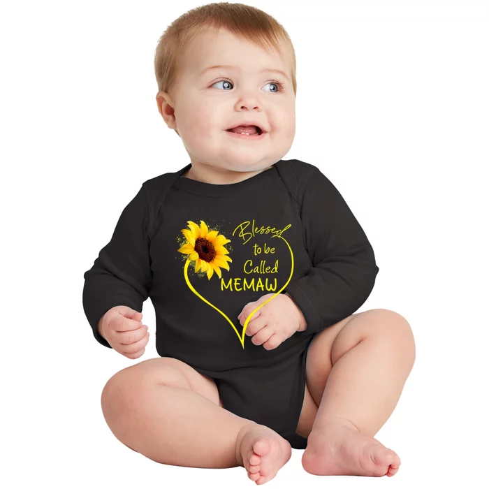 Blessed To Be Called Memaw Sunflower Heart Baby Long Sleeve Bodysuit