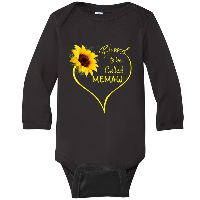 Blessed To Be Called Memaw Sunflower Heart Baby Long Sleeve Bodysuit