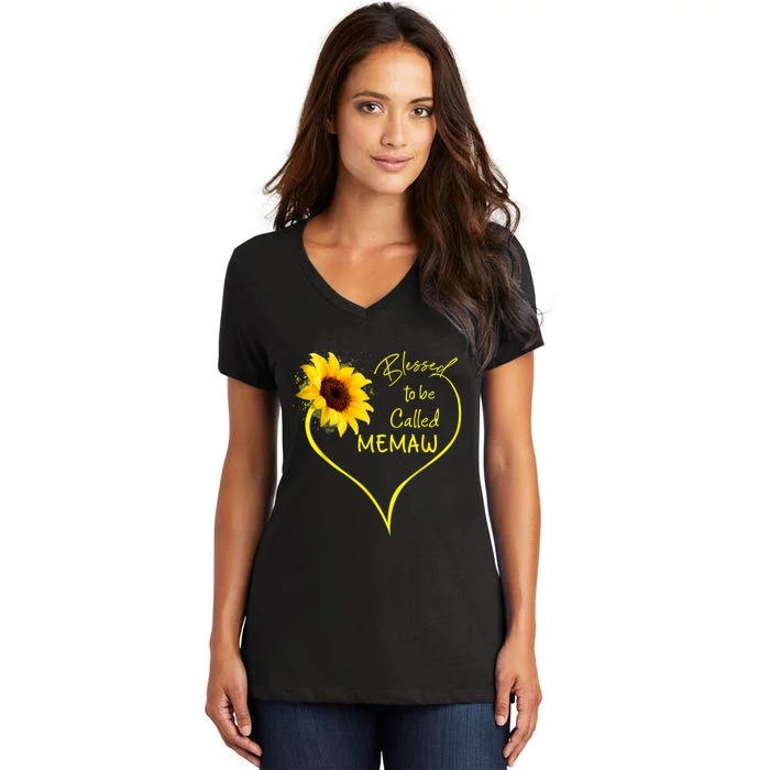 Blessed To Be Called Memaw Sunflower Heart Women's V-Neck T-Shirt