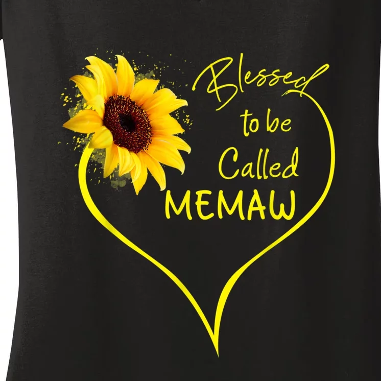 Blessed To Be Called Memaw Sunflower Heart Women's V-Neck T-Shirt