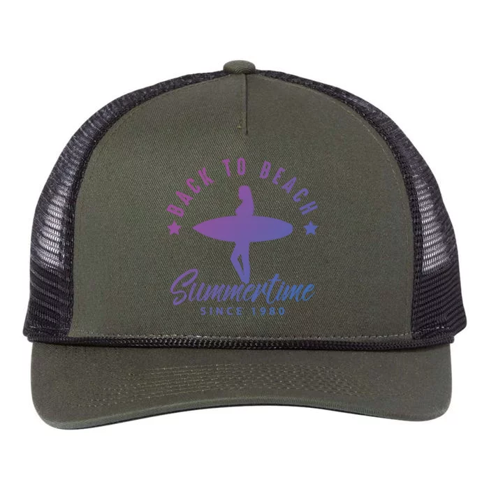 Back To Beach Summertime Surfing Gift Retro Rope Trucker Hat Cap