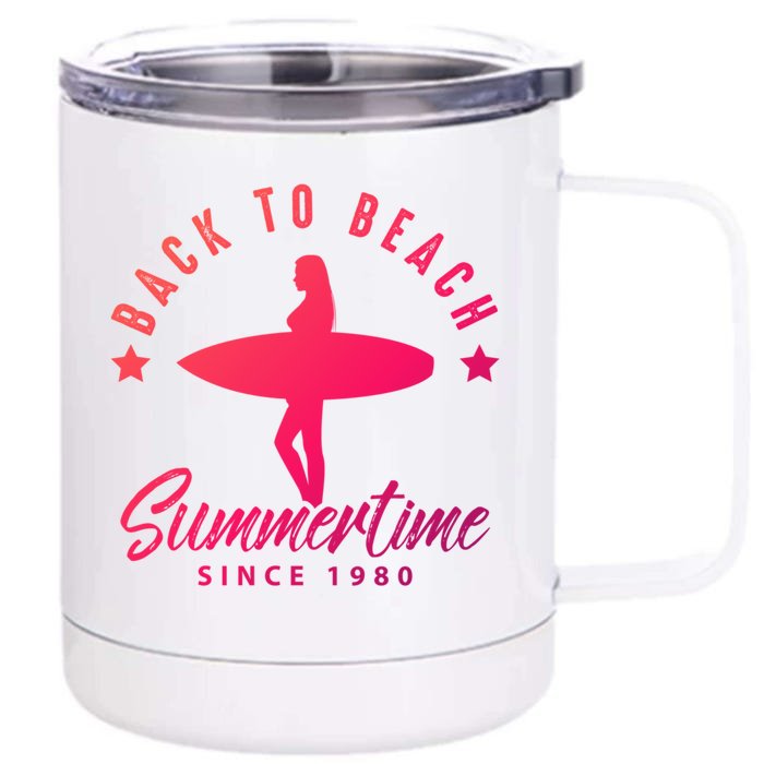 Back To Beach Summertime Surfing Gift Front & Back 12oz Stainless Steel Tumbler Cup