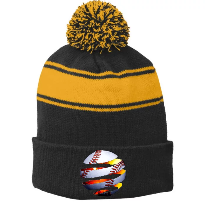 Baseball Tear Stripe Pom Pom Beanie