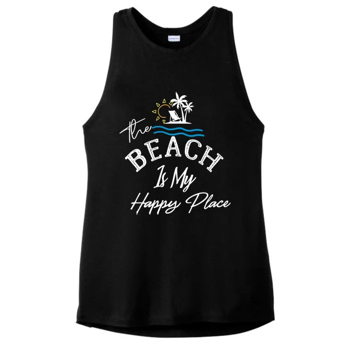 Beach The Beach is My Happy Place Beach Tank Top Ladies Tri-Blend Wicking Tank