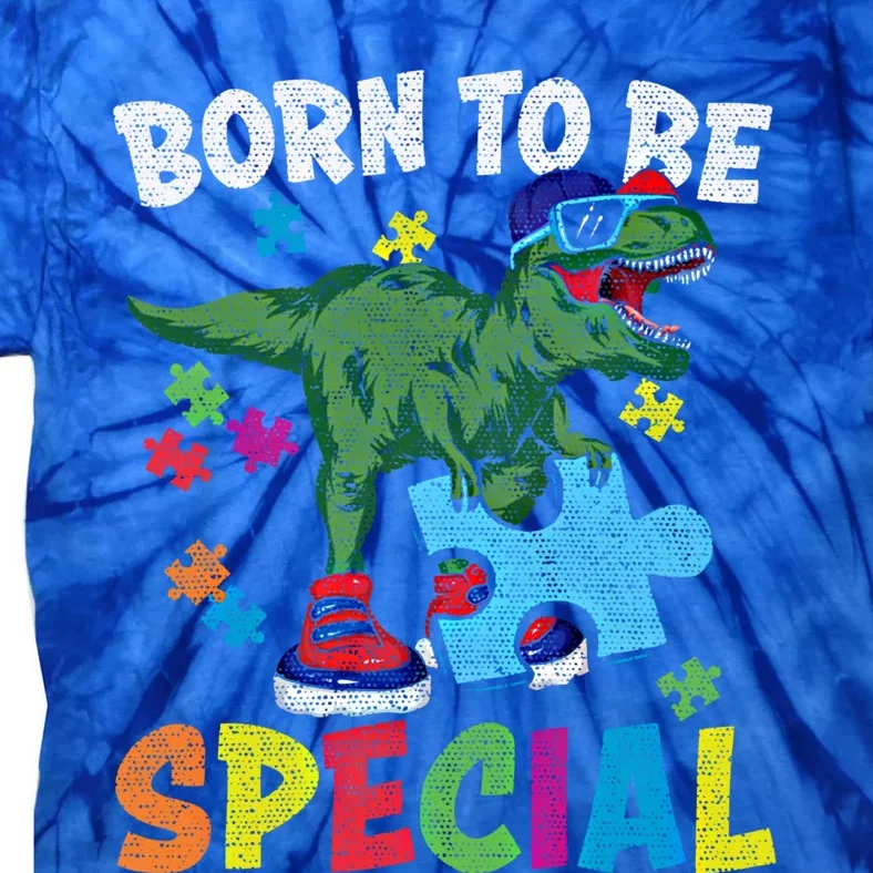 Born To Be Special Trex Puzzle Dinosaur Autism Awareness Gift Tie-Dye T-Shirt