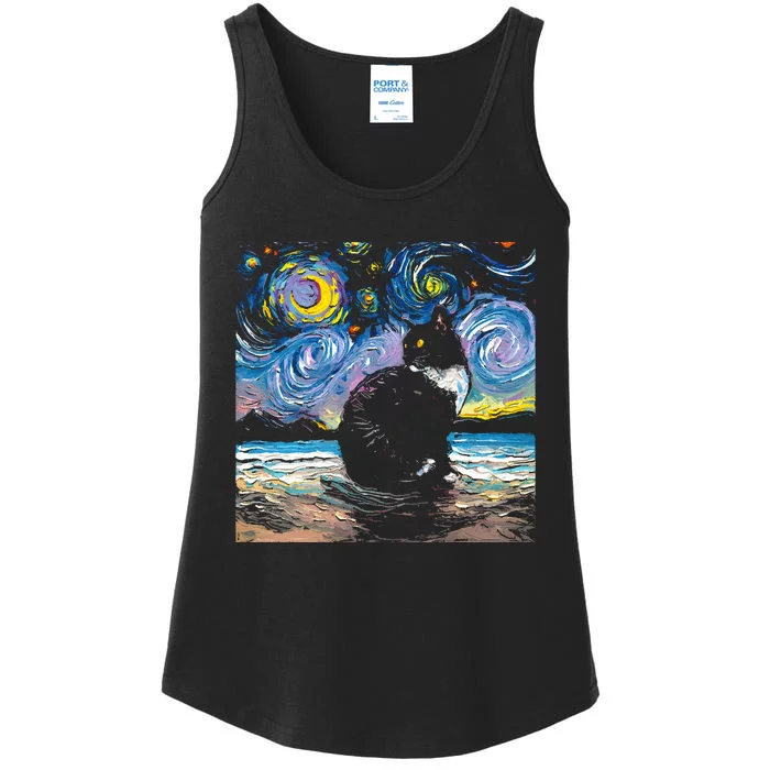 Black Tuxedo Cat Night 2 Ladies Essential Tank