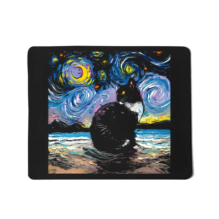 Black Tuxedo Cat Night 2 Mousepad