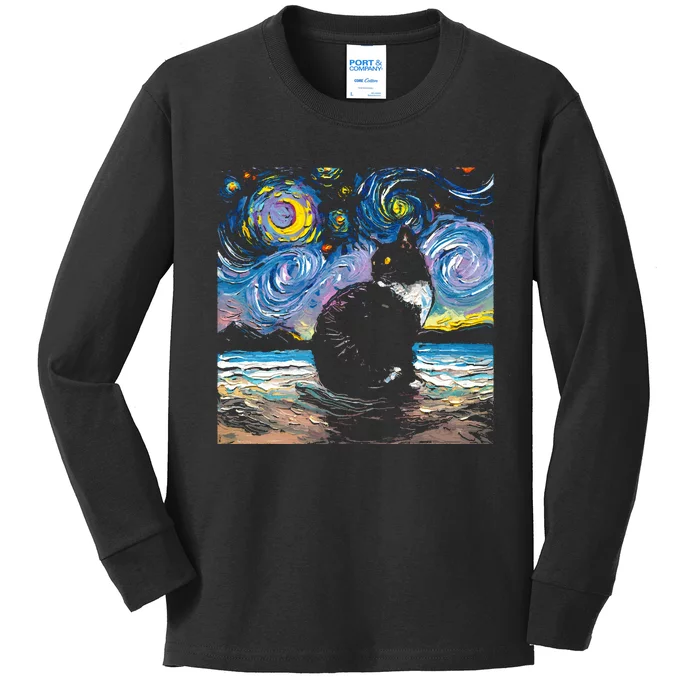 Black Tuxedo Cat Night 2 Kids Long Sleeve Shirt