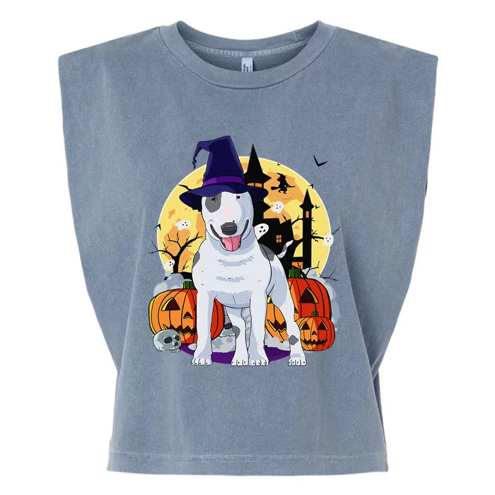 Bull Terrier Cute Halloween Witch Pumpkin Garment-Dyed Women's Muscle Tee