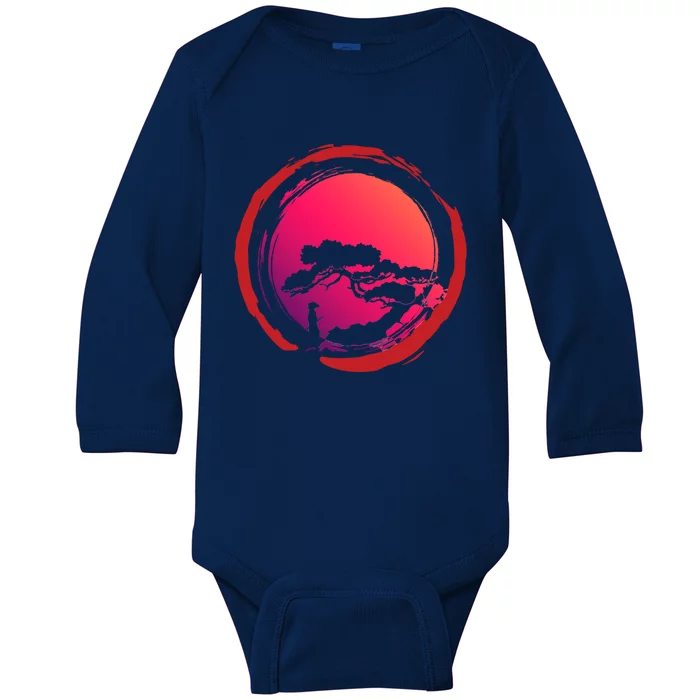 Bonsai Tree Circle Japanese Art Meditation Samurai Buddhist Great Gift Baby Long Sleeve Bodysuit