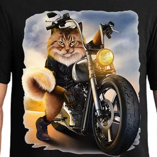 Biker Tabby Cat Riding Chopper Motorcycle Pajama Set