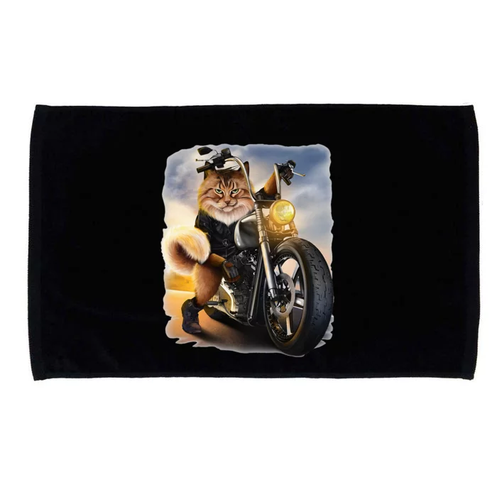 Biker Tabby Cat Riding Chopper Motorcycle Microfiber Hand Towel