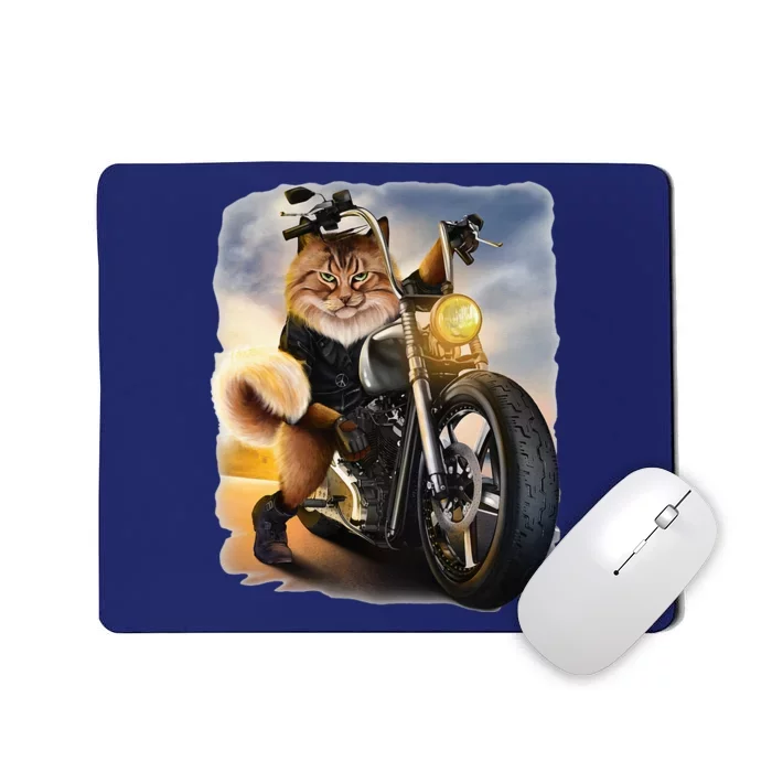 Biker Tabby Cat Riding Chopper Motorcycle Mousepad