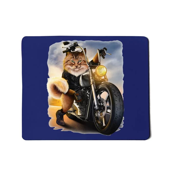 Biker Tabby Cat Riding Chopper Motorcycle Mousepad