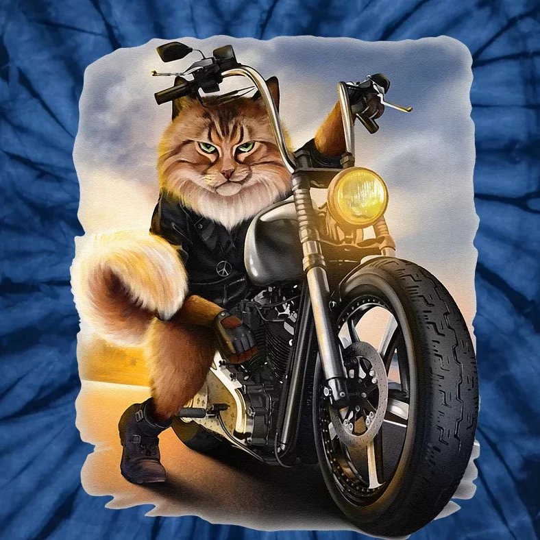 Biker Tabby Cat Riding Chopper Motorcycle Tie-Dye T-Shirt