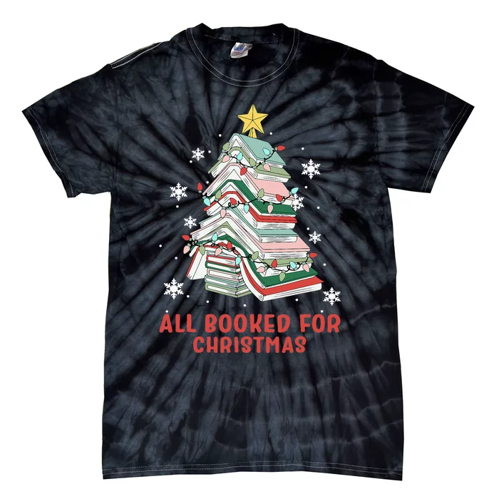 Book Tree Christmas Reading All Booked For Christmas Tie-Dye T-Shirt