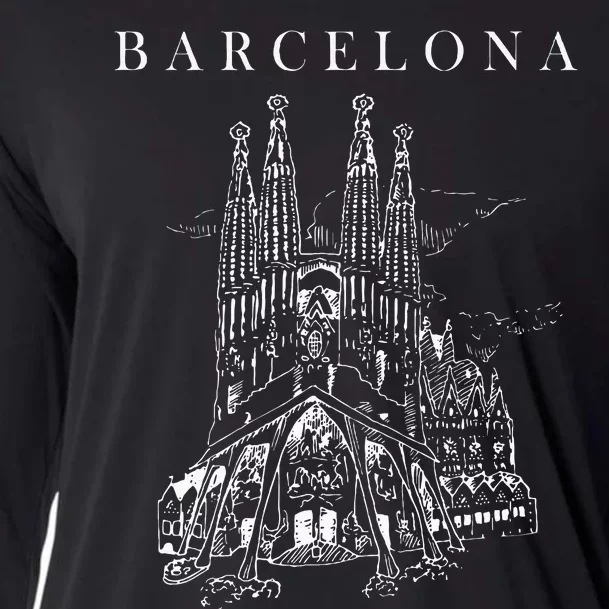 Barcelona Traveling Cathedral Of Barcelona Spain Travel Trip Cooling Performance Long Sleeve Crew