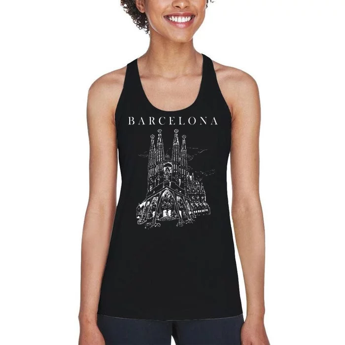 Barcelona Traveling Cathedral Of Barcelona Spain Travel Trip Women's Racerback Tank