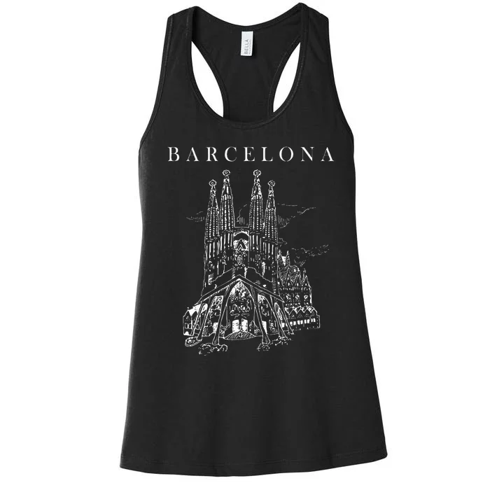 Barcelona Traveling Cathedral Of Barcelona Spain Travel Trip Women's Racerback Tank