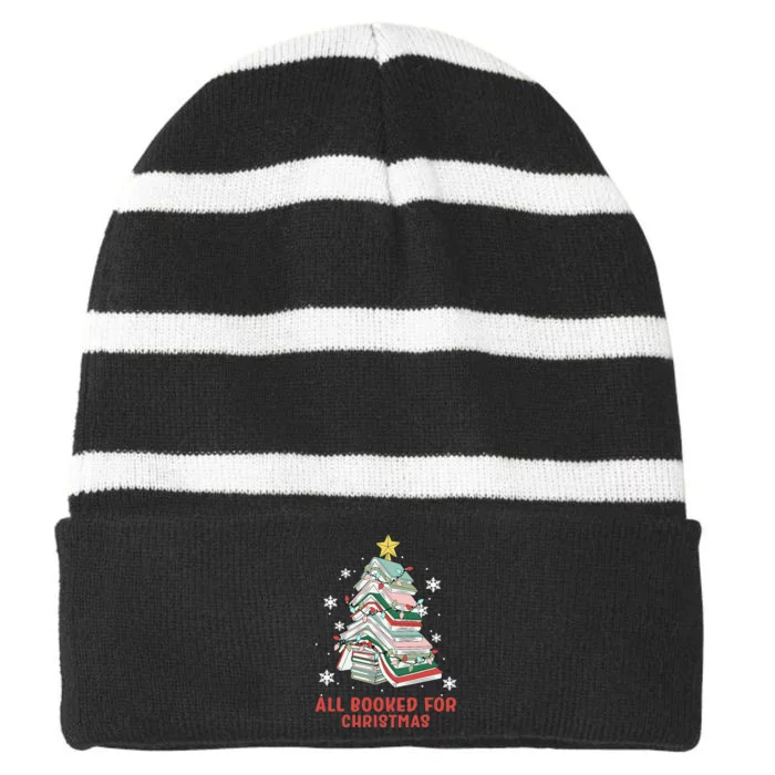 Book Tree Christmas Reading All Booked For Christmas Striped Beanie with Solid Band