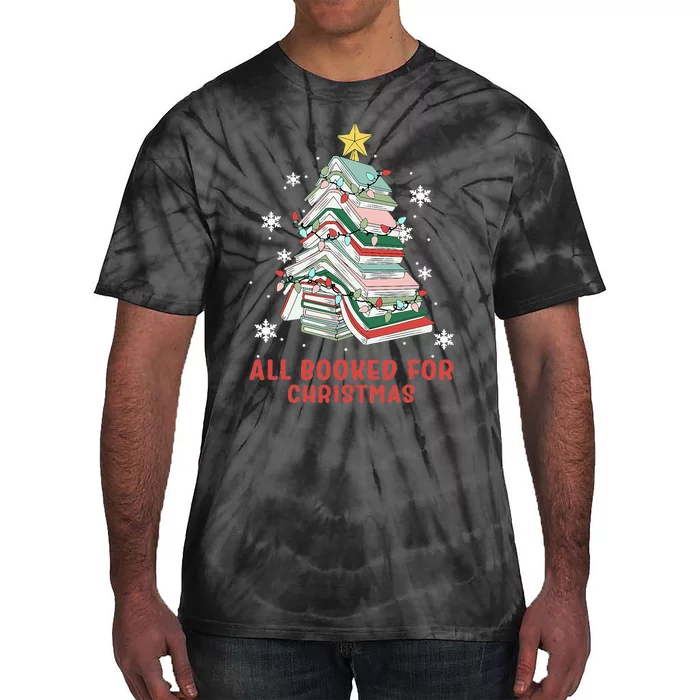 Book Tree Christmas Reading All Booked For Christmas Tie-Dye T-Shirt