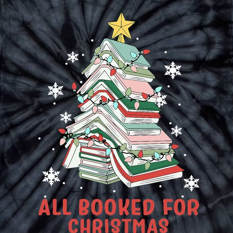 Book Tree Christmas Reading All Booked For Christmas Tie-Dye T-Shirt