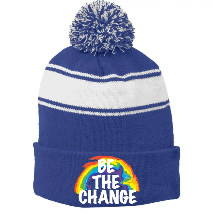 Be The Change Positive Thinking Motivational Quote Gift Stripe Pom Pom Beanie