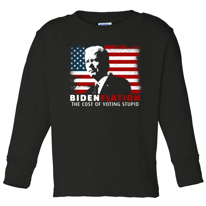 BidenFlation The Cost Of Voting Stupid Biden Flation Toddler Long Sleeve Shirt