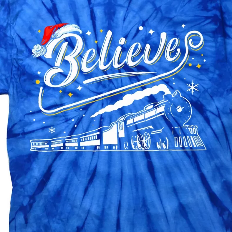 Believe Train Christmas North Pole Train Pajama Christmas Tie-Dye T-Shirt