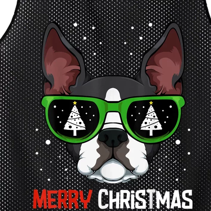 Boston Terrier Christmas Pajama Dog Sunglasses XMas Tree Mesh Reversible Basketball Jersey Tank