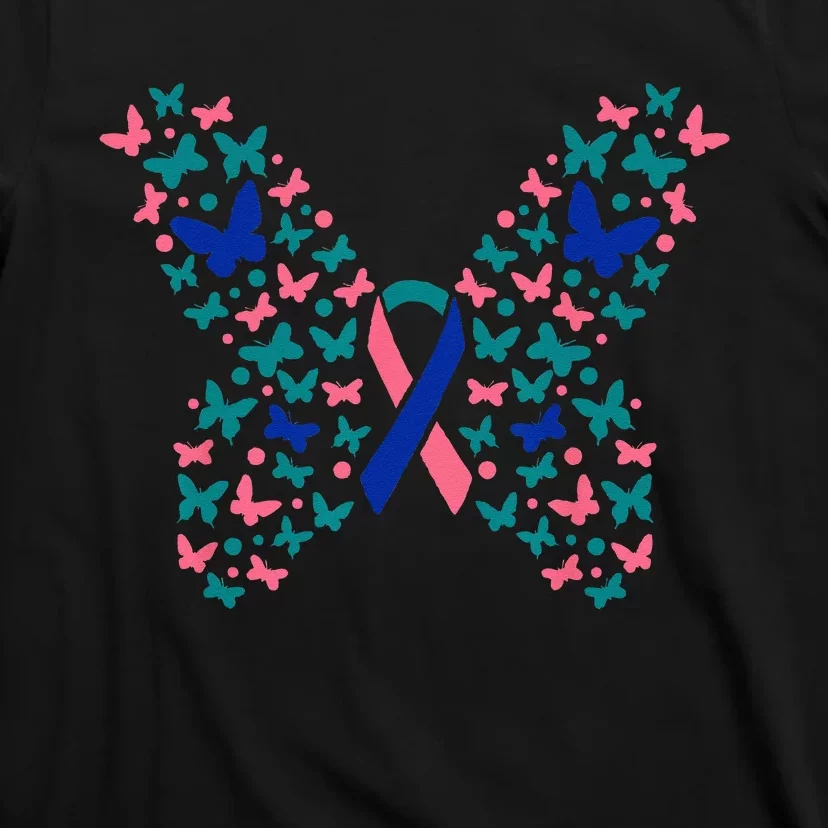 Butterfly Thyroid Cancer Awareness Ribbon Survivor Warrior T-Shirt