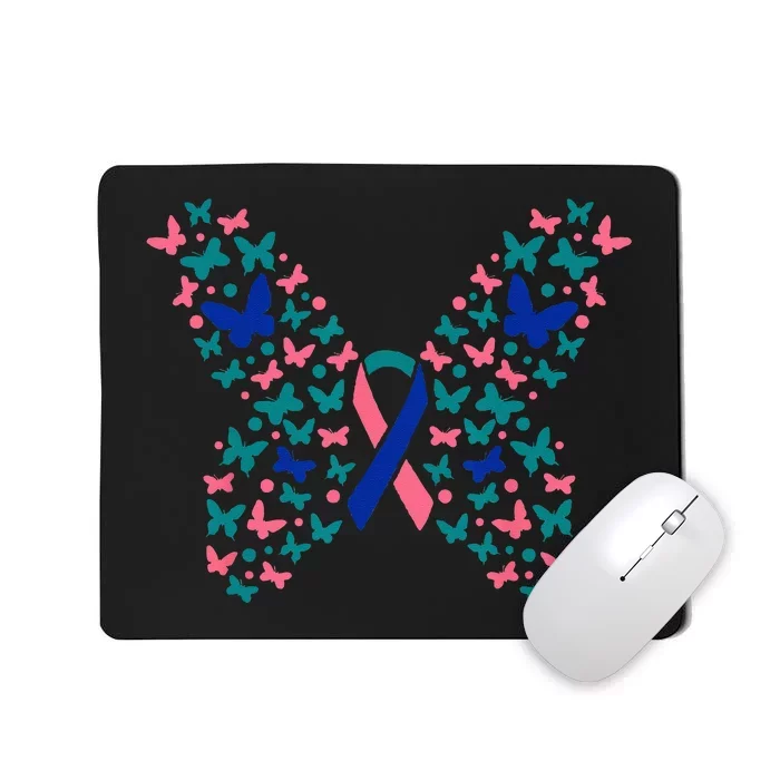 Butterfly Thyroid Cancer Awareness Ribbon Survivor Warrior Mousepad