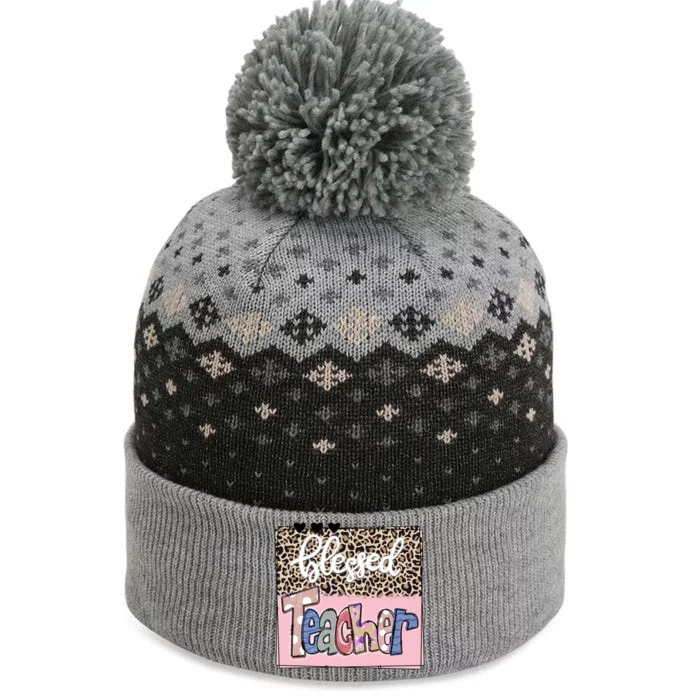 Blessed Teacher Cheetah Print The Baniff Cuffed Pom Beanie