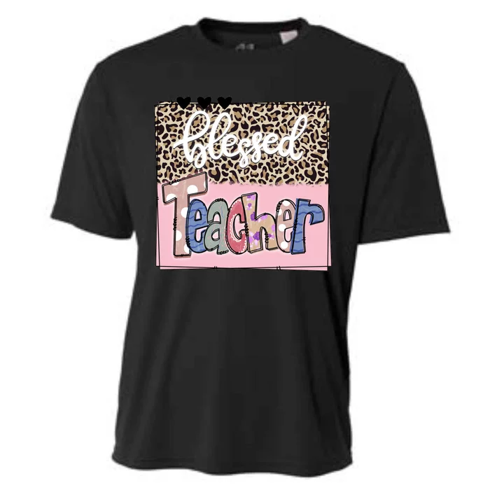 Blessed Teacher Cheetah Print Cooling Performance Crew T-Shirt