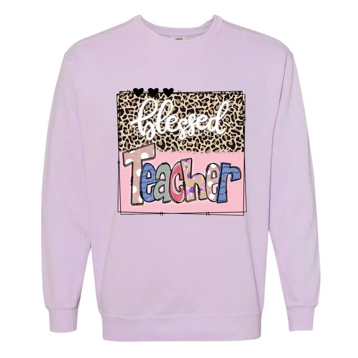 Blessed Teacher Cheetah Print Garment-Dyed Sweatshirt