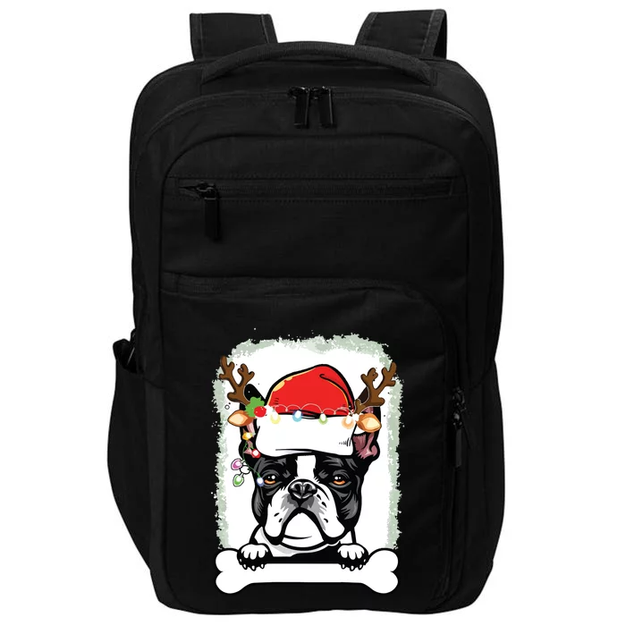 Boston Terrier Christmas Decor Pajama Santa Hat Tree Light Impact Tech Backpack