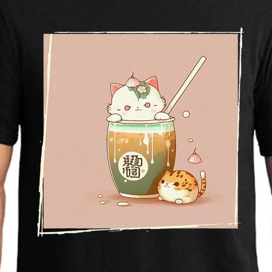 Boba Tea Cat Kawaii Anime Japanese Kawaii Neko Pajama Set