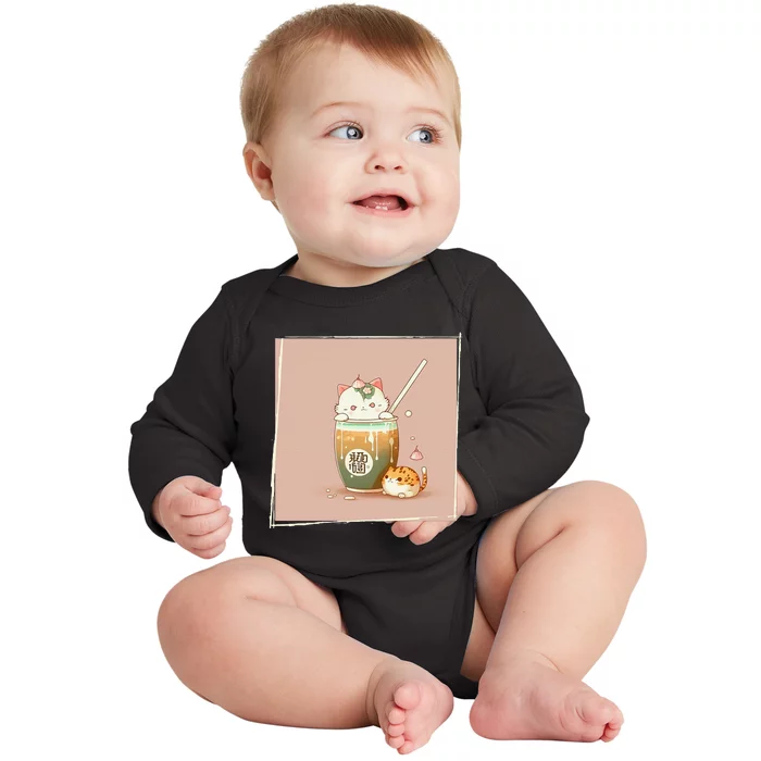 Boba Tea Cat Kawaii Anime Japanese Kawaii Neko Baby Long Sleeve Bodysuit