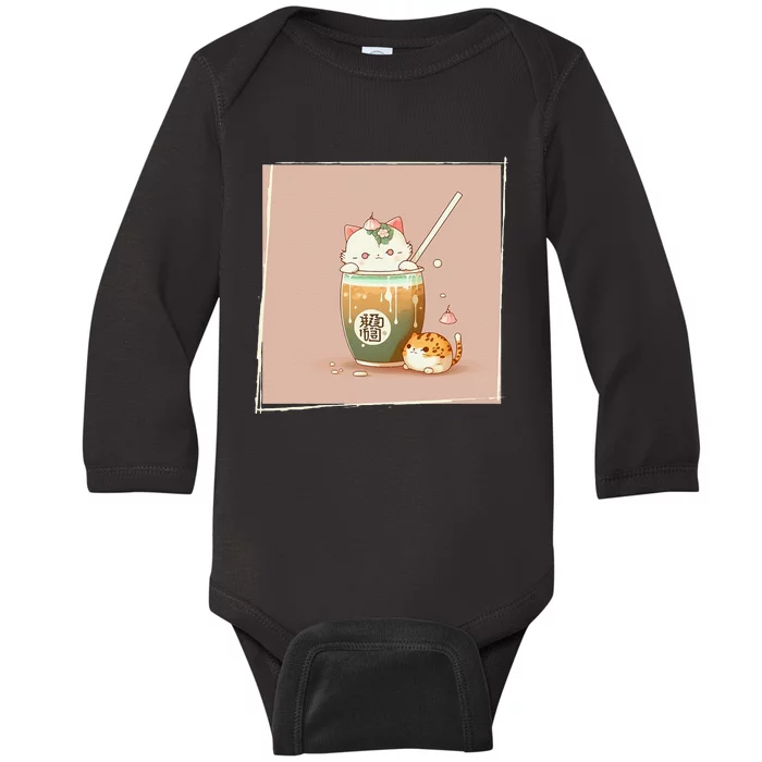 Boba Tea Cat Kawaii Anime Japanese Kawaii Neko Baby Long Sleeve Bodysuit