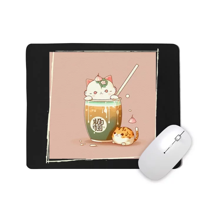 Boba Tea Cat Kawaii Anime Japanese Kawaii Neko Mousepad