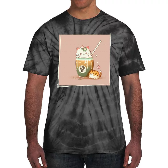 Boba Tea Cat Kawaii Anime Japanese Kawaii Neko Tie-Dye T-Shirt