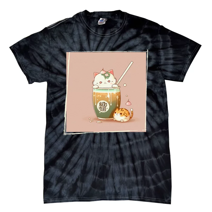 Boba Tea Cat Kawaii Anime Japanese Kawaii Neko Tie-Dye T-Shirt