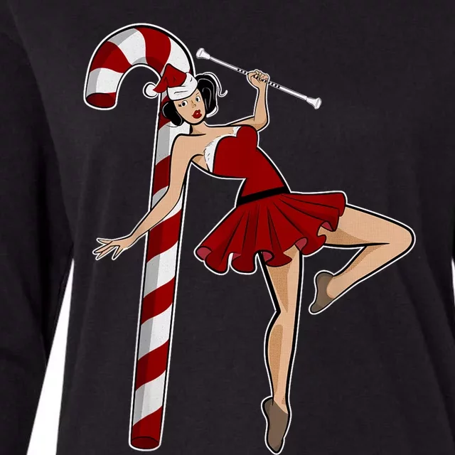 Baton Twirling Christmas Majorette Pinup Twirler Dance Girl Womens Cotton Relaxed Long Sleeve T-Shirt