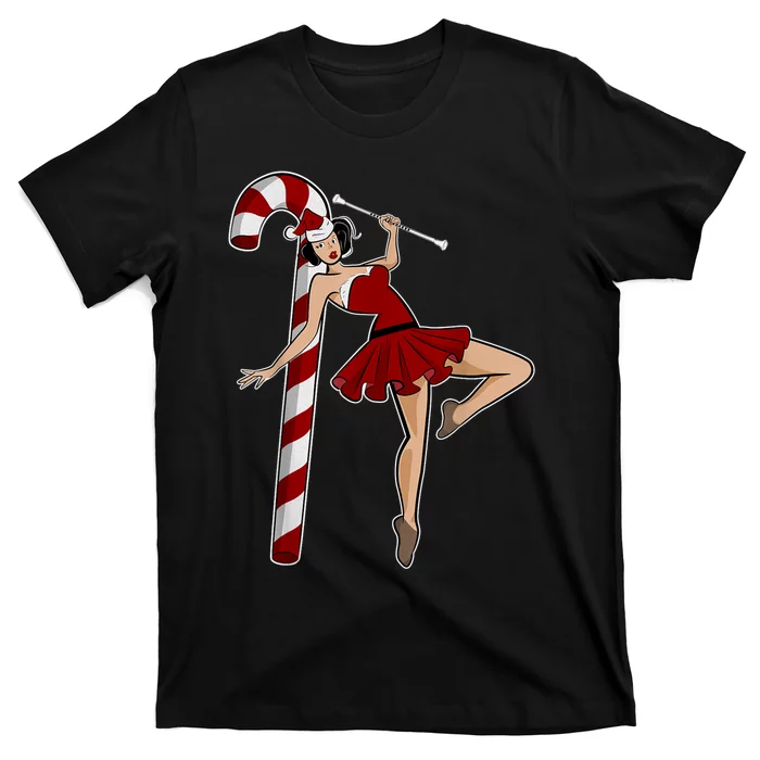 Baton Twirling Christmas Majorette Pinup Twirler Dance Girl T-Shirt