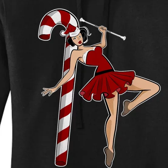 Baton Twirling Christmas Majorette Pinup Twirler Dance Girl Women's Pullover Hoodie