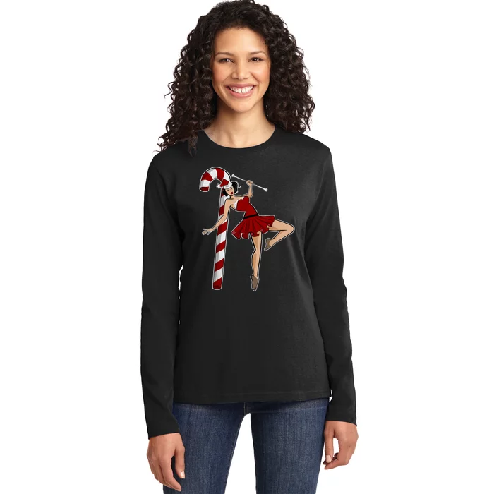 Baton Twirling Christmas Majorette Pinup Twirler Dance Girl Ladies Long Sleeve Shirt