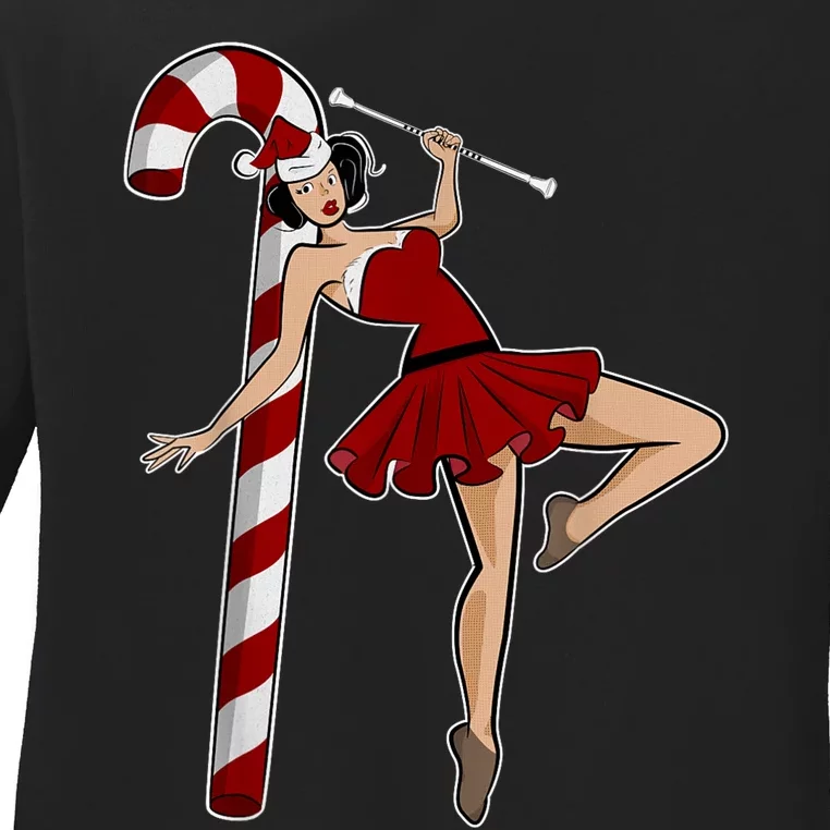 Baton Twirling Christmas Majorette Pinup Twirler Dance Girl Ladies Long Sleeve Shirt